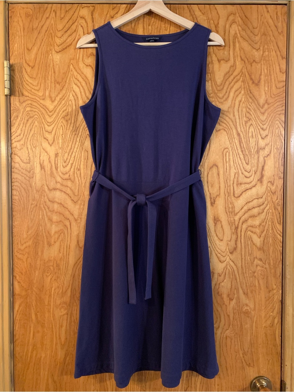 Lands' End Navy Sleeveless Midi Dress with Tie Belt
